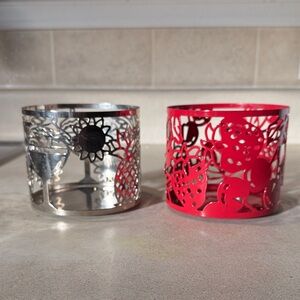 Elegant Floral Silver and Red Candle Holders
